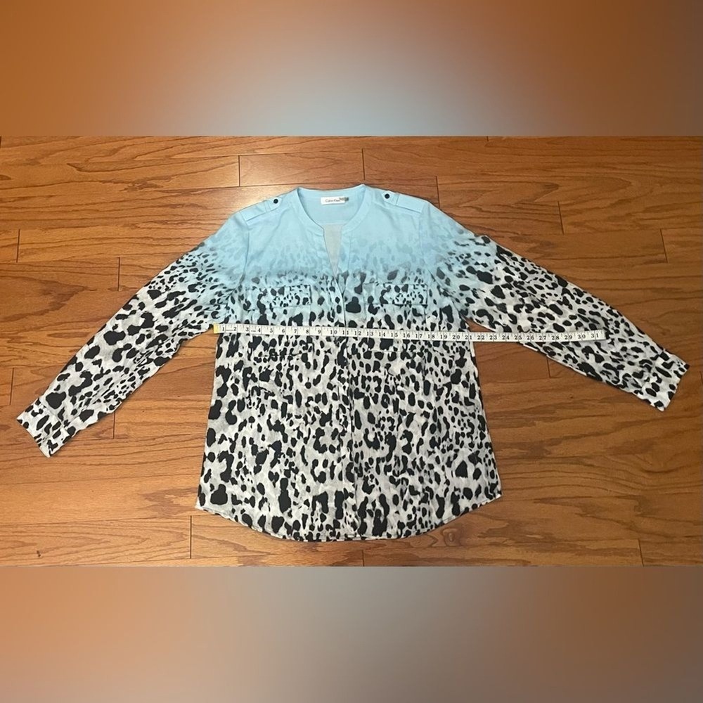 Calvin Klein Womens Blue Ombre Leopard Print Long Sleeve Button Blouse Top L - Picture 5 of 8